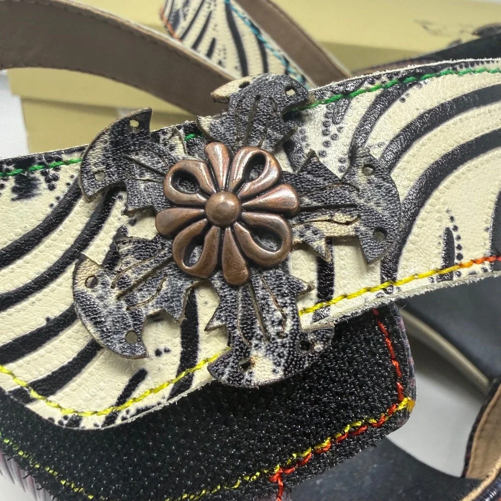 L Artiste Spring Step Acarine-PRM Leather Zebra Floral Sandals Multi Color 41